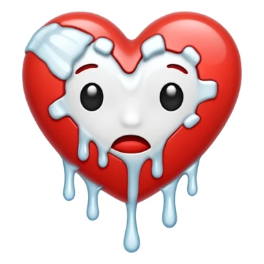 The broken heart emoji in white with sticky white liquid Ozzing out of it sticker