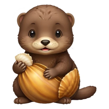 baby otter hold a shell sticker