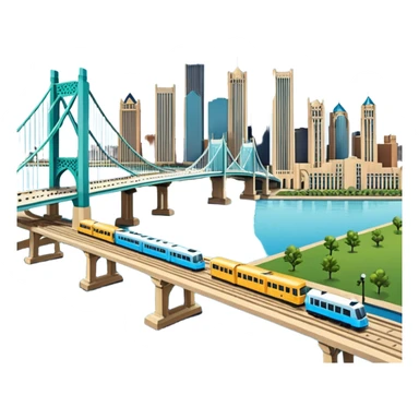 cinematic realistic emoji of Detroit with wide city view featuring iconic landmarks Renaissance Center Spirit of Detroit Detroit Riverwalk Ambassador Bridge lifelike detail accurate colors bright daytime lighting no sky no clouds transparent background sticker