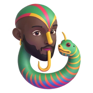 Oxumarê, African rainbow serpent deity with human face, having a small goatee beard and a mole on the left side below the lip sticker