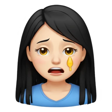Emoji girl crying hard, tears streaming, pulling out her long hair, exaggerated expression, flat 2D vector, transparent background” sticker