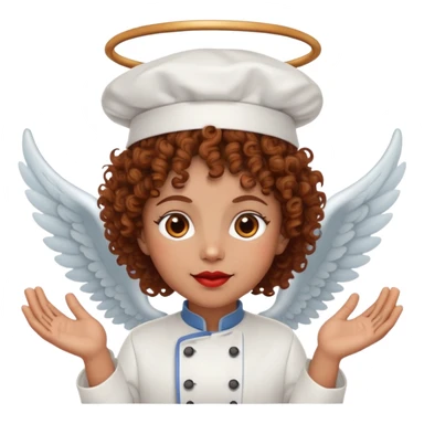 Chef cuisinière métisse aux cheveux bruns moyens et bouclés, avec une toque, une auréole d'ange et des cornes de diable sticker