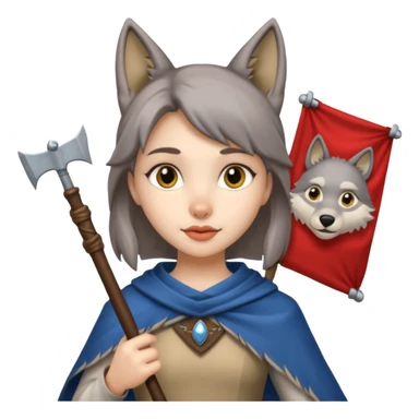 Medieval wolf girl holding a banner that say #Wolf99 sticker