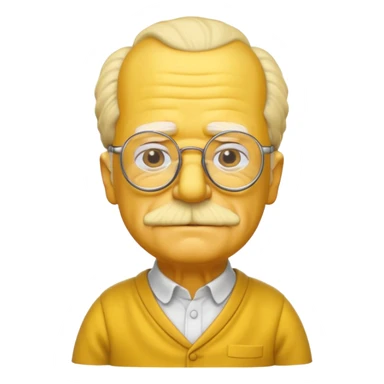 A 3D cartoon close-up of Grandpa Abe Simpson from The Simpsons, rendered in Memoji-style with bald yellow head, white tufts of hair on the sides, wrinkled face, glasses, and warm lighting. Match the Simpsons family color tone and style, yellow dress. sticker