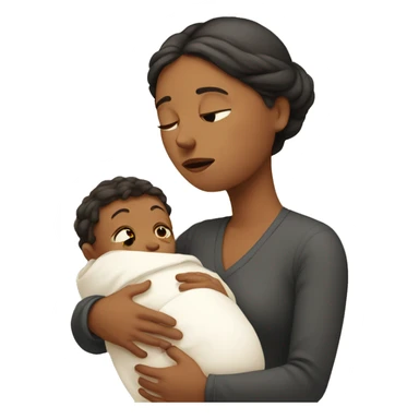 European sad mother with newborn sticker
