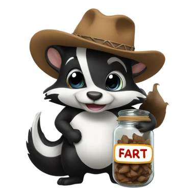 Skunk hugging a jar of fart and wearing cowboy hat sticker
