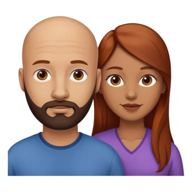 Couple. A bald man with dark brown beard and a girl with light skin. She is a redhead and has dark yellow brown auburn hair. Different skincolor. She has very light skin. sticker