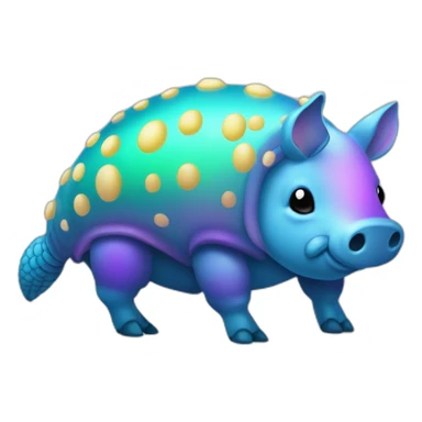 Iridescent cyan purple gradient pig armadillo cow centipede insect with star markings star shaped spots sticker