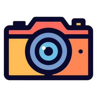 flat abstract camera with eye in lens, simple logo design sticker
