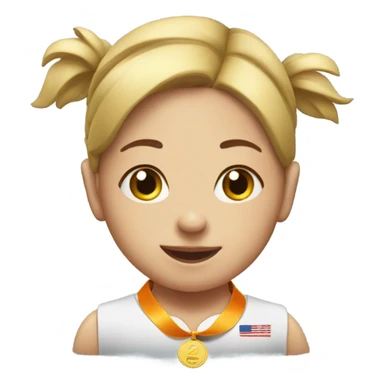  The girl is in first place in athletics with a medal on her chest sticker