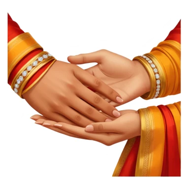 Two hands in a engagement..One hand of groom and one hand of bride. Bride hand - red/yellow saree. groom- light orange punjabi (oonly hands will be visible in the image) sticker