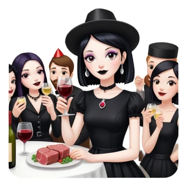 goth artists enjoying wine Party at a french SPAM meat cafe LANDSCAPE  sticker