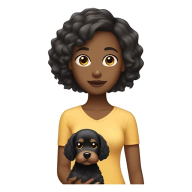 Black Girl with short straight hair with cavapoo dog  sticker