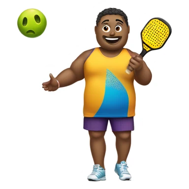 Fat person waving a pickleball paddle sticker