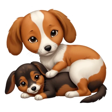 Calico cat with black nose sleeping near a black and brown nose dachshund dog     sticker