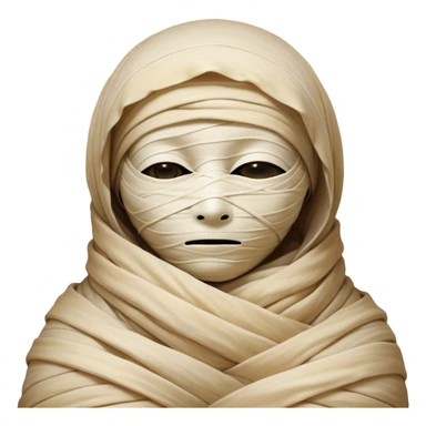 A snug, cozily wrapped mummy, fully encased in soft, slightly loose bandages, even its face gently hidden behind folds with only a tiny glimpse of sleepy eyes, nestled in warm, faded tones with gentle golden accents, simplified yet irresistibly charming, highly detailed with a soft glowing outline capturing the peaceful aura of an ancient being drifting into rest! sticker