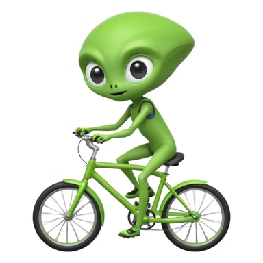 alien riding a bicycle, cute extraterrestrial character, casual cycling pose, big curious eyes, futuristic yet playful vibe, 3D cartoon, mobile game icon style, clean background, no text, no watermark
 sticker