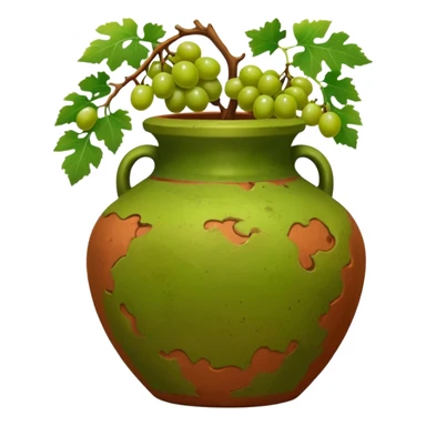 empty terracotta vase with grapes next to it sticker