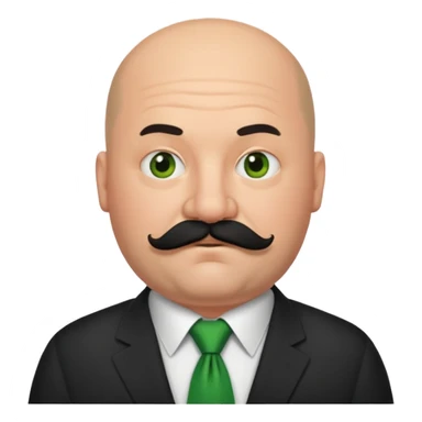 fat Bald guy with thick black mustache & green tie sticker