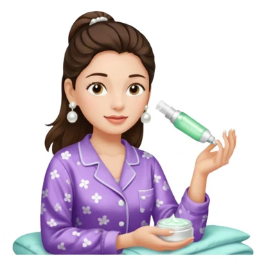 Clean girl aesthetic emoticons, apply skincare products, pearl earrings, glowing skin, pajamas, soft lighting sticker