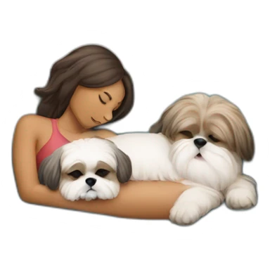 Human woman and shih tzu dog sleeping on couch sticker
