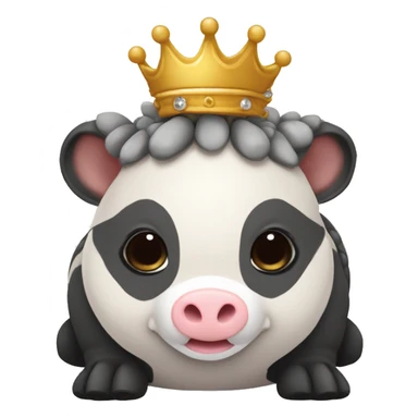 Black and white piebald chubby round armadillo pig panda centipede armadillo wearing a crown sticker