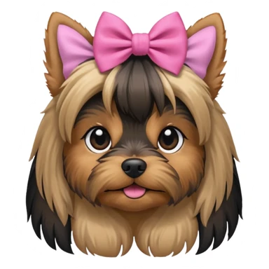 a Yorkshire Terrier face with a ponytail on head tied with a bow. sticker