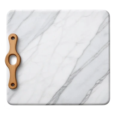 white marmor cuttingboard with a wooden grip all along the top side sticker