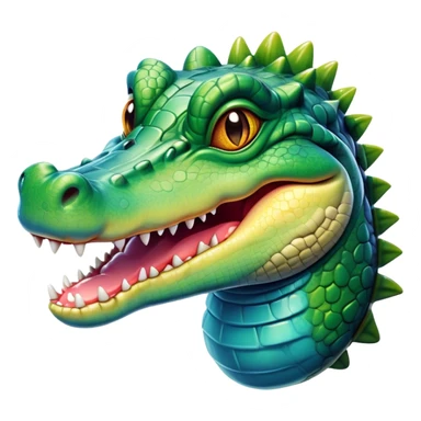 Cinematic Realistic Comical Crocodile Portrait Emoji, Head tilted dramatically with an exaggeratedly amused expression, featuring a striking, glossy scaly hide with bold textures and wide, expressive eyes full of playful disbelief, rendered with vivid natural hues and lifelike detail, high shine, dramatic yet playful, styled with an air of cheeky aquatic mischief, soft glowing outline, capturing the essence of a spirited and over‐the‐top crocodile that looks ready to snap its jaws in a burst of viral wild humor! sticker