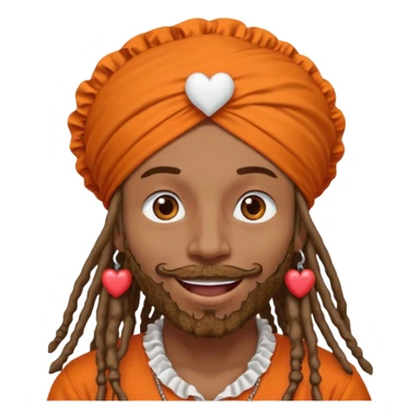 Brownskin man with long dreadlocks orange shirt add white ruffled turban with hearts in both eyes mouth open  sticker