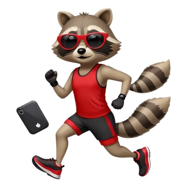 friendly anthropomorphised raccoon in sports wear, wearing dark sunglasses, jogging upright in standard pose sticker