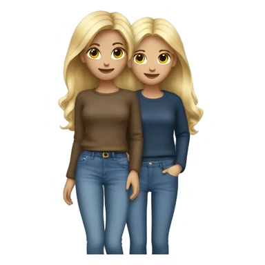 Two girls with jeans and pullover blonde and brown sticker