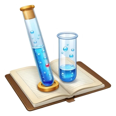 test tube with bubbles next to a notebook sticker