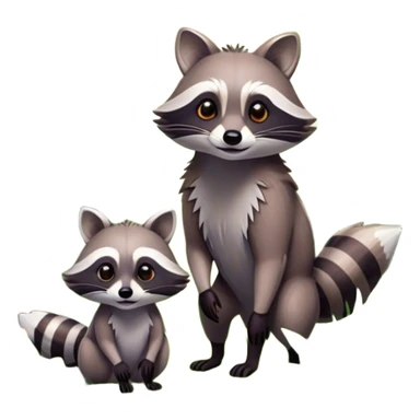 Collage of a raccoon and a fox, in close-up, set in a beautiful forest with tall trees, green bushes, and sunlight filtering through the leaves and flowers. A vibrant, wild atmosphere with a transparent background. sticker