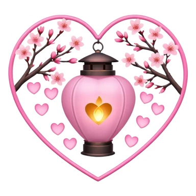 heart with sakura and a floating lantern sticker