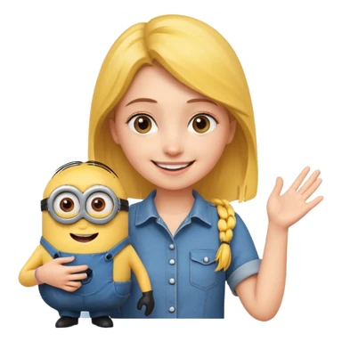 Young White girl holding minions hand sticker