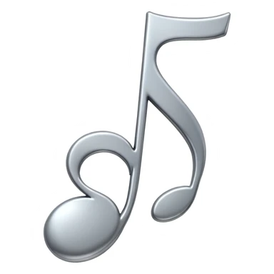 Minimal emoji icon of a single metallic silver music note, clean shape, smooth edges sticker