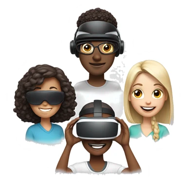 3 people different races, happy, wearingVR headsets sticker