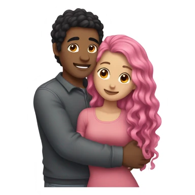 make a guy and a girl, they are hugging, the girl has pink long wavy hair. The guy has black hair and light skin. They are facing each other sticker