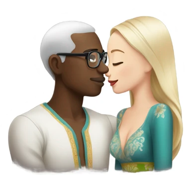 Balinese dark skin guy with glasses kisses white-skinned Russian girl sticker