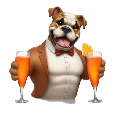 a bulldog winning trivia at a bar while drinking an aperol spritz sticker