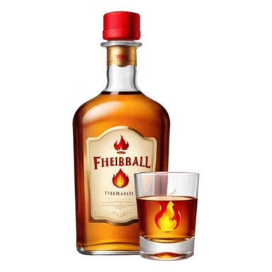 Small bottle of whiskey that says fireball in big capital letters with a red cap and the whiskey is smiling it’s so happy  sticker