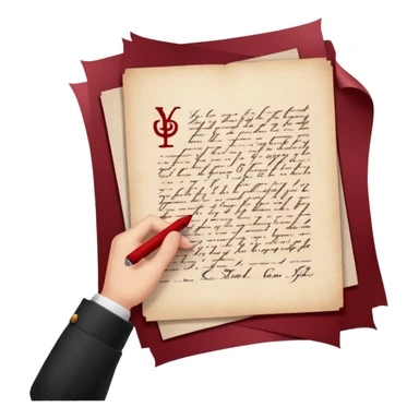 Minimalist emoji-style sticker of a pale hand signing a parchment contract titled “YOUR SOUL” in gothic font, muted red ink, grayscale background sticker