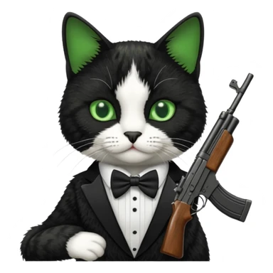 tuxedo cat with an ak47 gun sticker