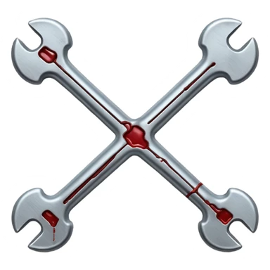 Emoji-style metallic bones with traces of blood, steel texture, dark dramatic tone, clean background sticker