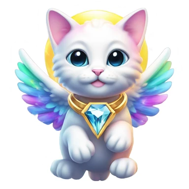 Transcendent Cute Heavenly Rainbow 4d Diamond ultra mega surpream Omni-Cat God with wings and a ring around its body and another ring above it’s head  sticker