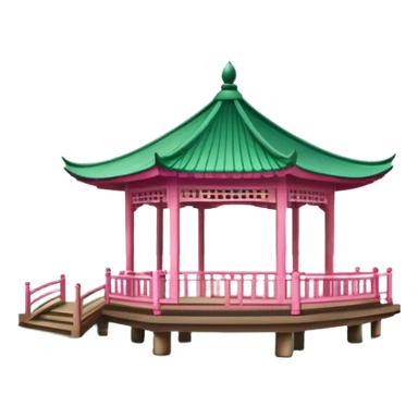 Lotus in the Breeze at Crooked Courtyard, West Lake Hangzhou, simplified emoji style, pink lotus flowers on water with pavilion, cartoon style sticker