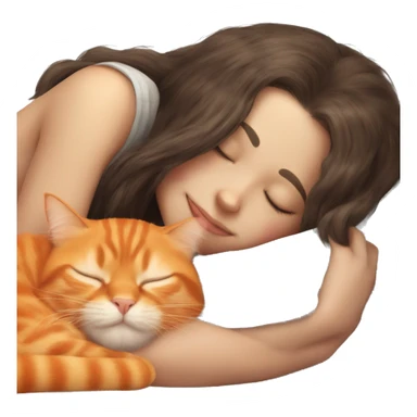 orange cat sleeping with long haired brunette girl sticker