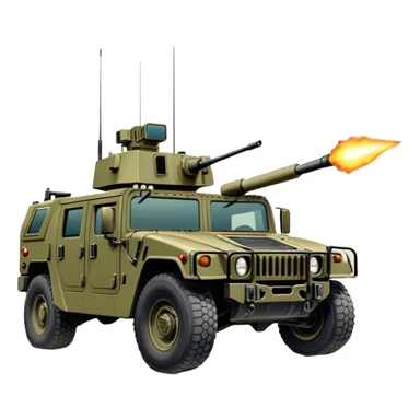 Humvee (2005) – Cinematic-realistic Humvee, its rugged olive-green frame bouncing over rough desert terrain. Soldiers grip their weapons tightly as the turret gunner scans the horizon, dust kicking up behind the armored vehicle under the blazing midday sun, with distant radio chatter crackling through the air. sticker