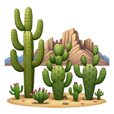 prickly pear cactus and saguaro cactus with mountains in background sticker